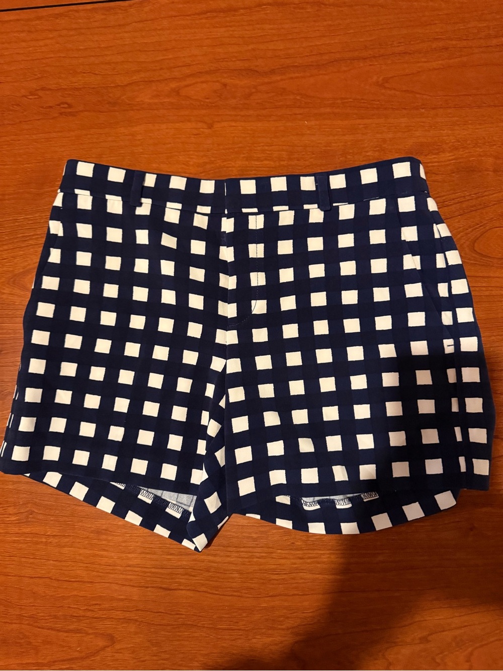 Banana Republic Navy and White Gingham High-Waist Shorts